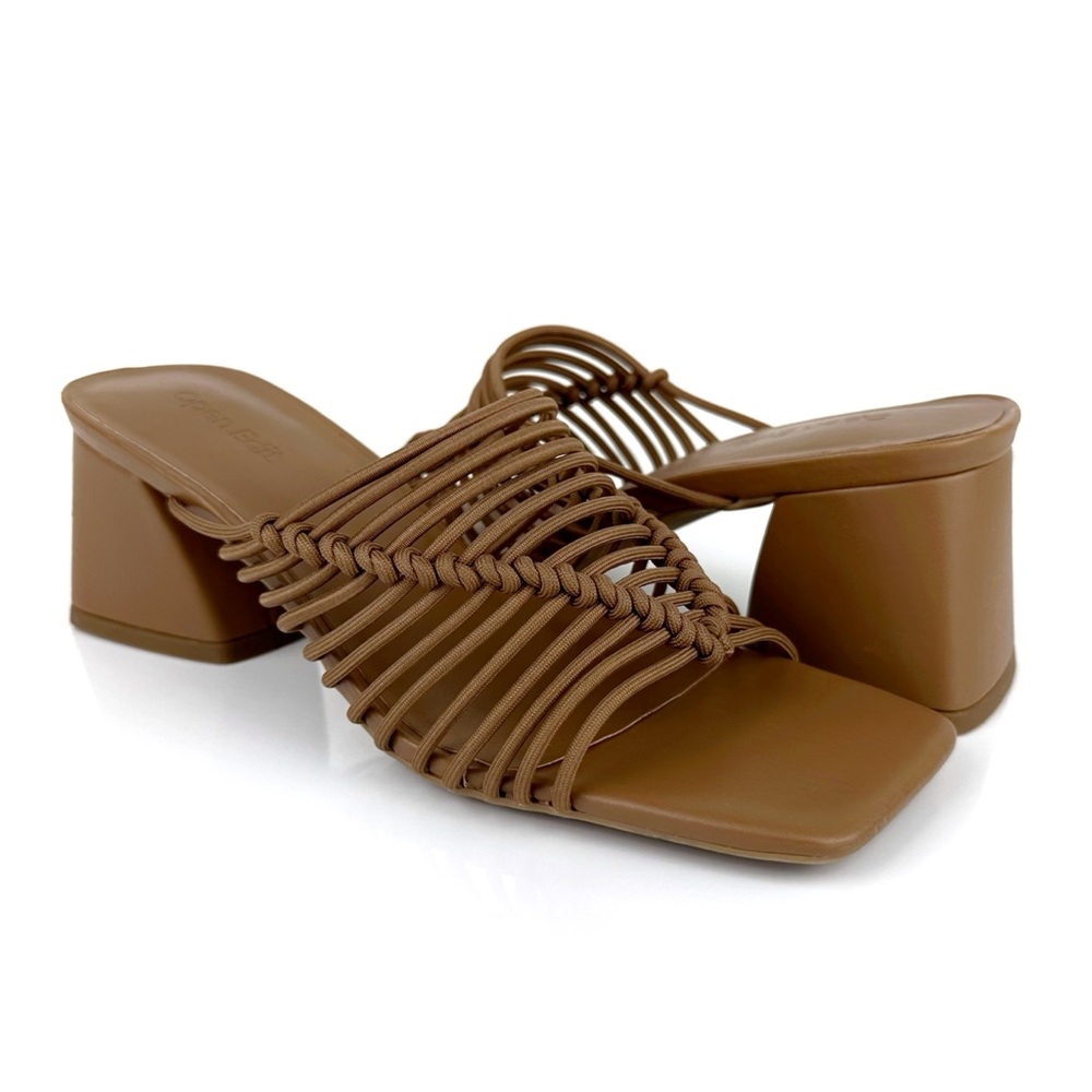 Open Edit Women's Clover Square Toe Strappy Sandals Tan Mocha Size 6